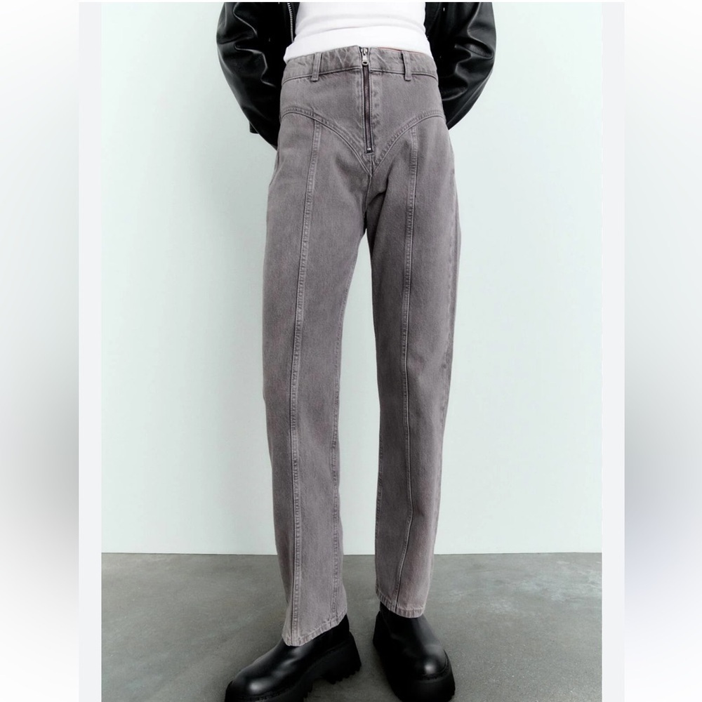 Zara jeans Anthracite Grey TRF Seamed Straight Zip Up Western Rodeo women 2/24